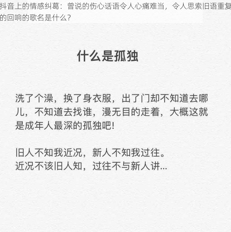 抖音上的情感纠葛：曾说的伤心话语令人心痛难当，令人思索旧语重复的回响的歌名是什么？