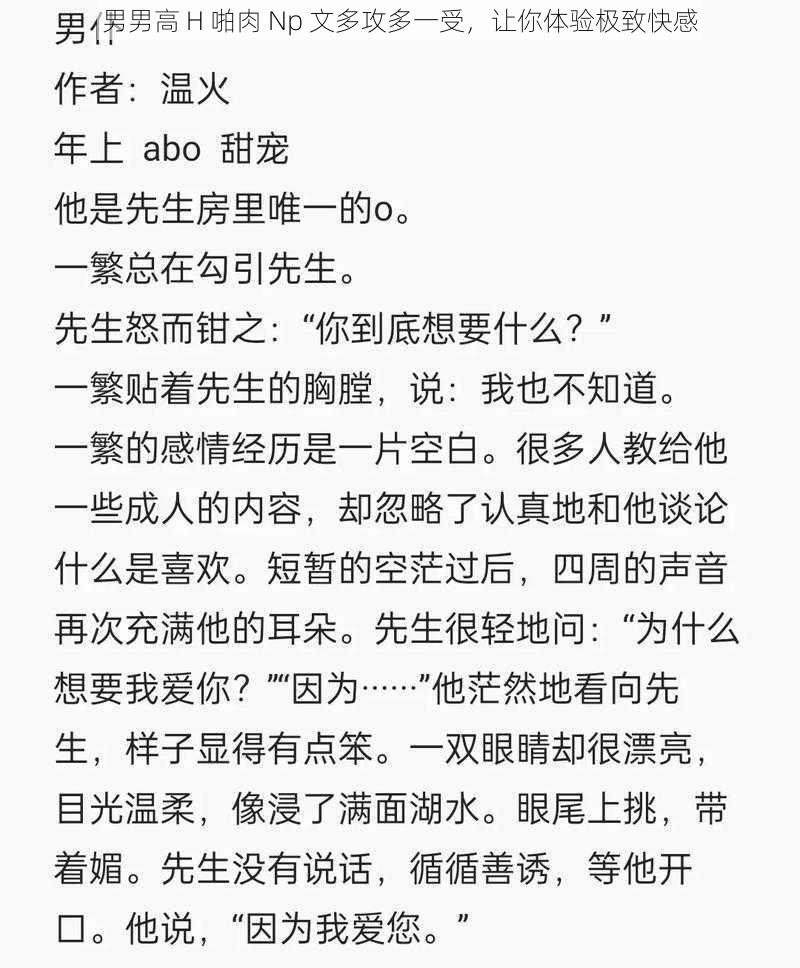 男男高 H 啪肉 Np 文多攻多一受，让你体验极致快感