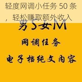 轻度网调小任务 50 条，轻松赚取额外收入