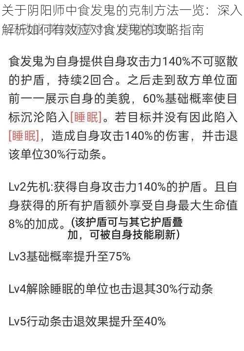 关于阴阳师中食发鬼的克制方法一览：深入解析如何有效应对食发鬼的攻略指南