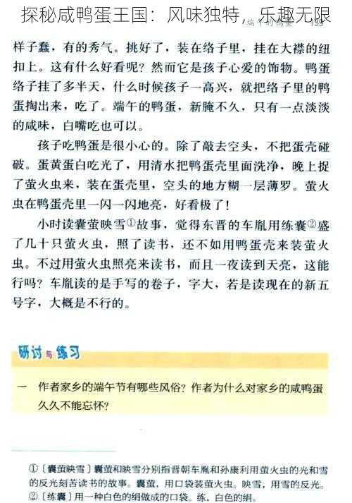 探秘咸鸭蛋王国：风味独特，乐趣无限