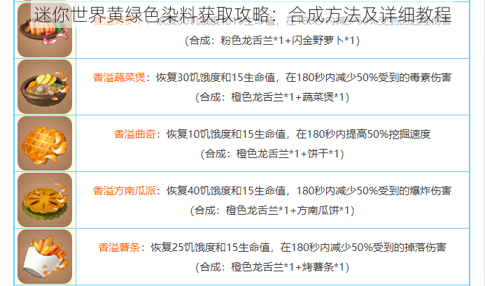 迷你世界黄绿色染料获取攻略：合成方法及详细教程