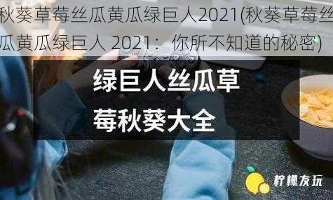 秋葵草莓丝瓜黄瓜绿巨人2021(秋葵草莓丝瓜黄瓜绿巨人 2021：你所不知道的秘密)