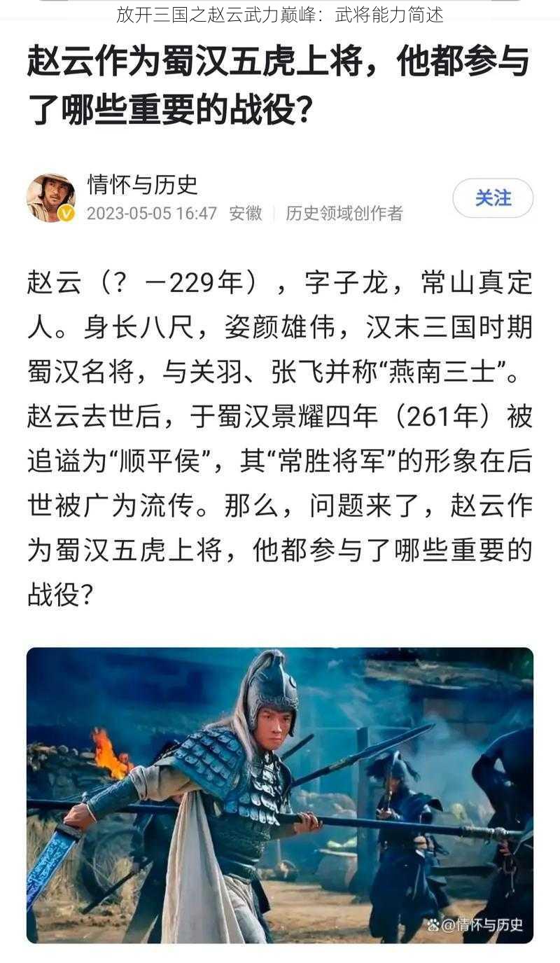 放开三国之赵云武力巅峰：武将能力简述