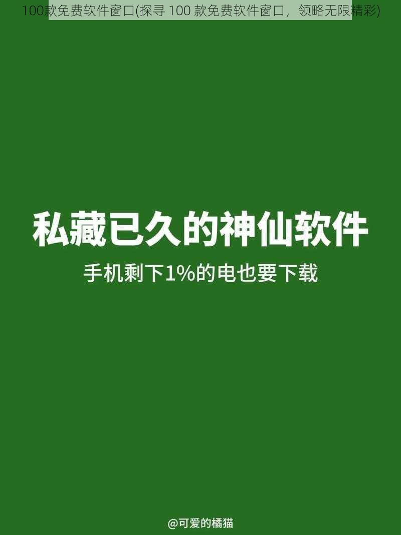 100款免费软件窗口(探寻 100 款免费软件窗口，领略无限精彩)