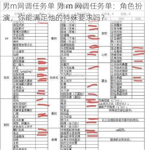 男m网调任务单 男 m 网调任务单：角色扮演，你能满足他的特殊要求吗？