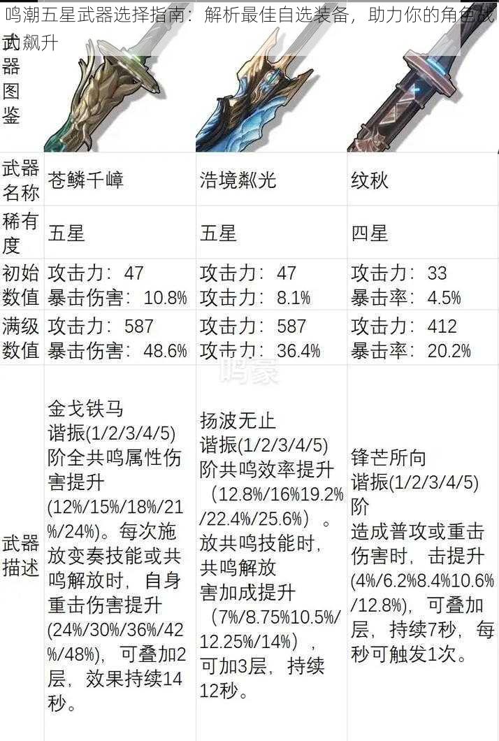 鸣潮五星武器选择指南：解析最佳自选装备，助力你的角色战力飙升