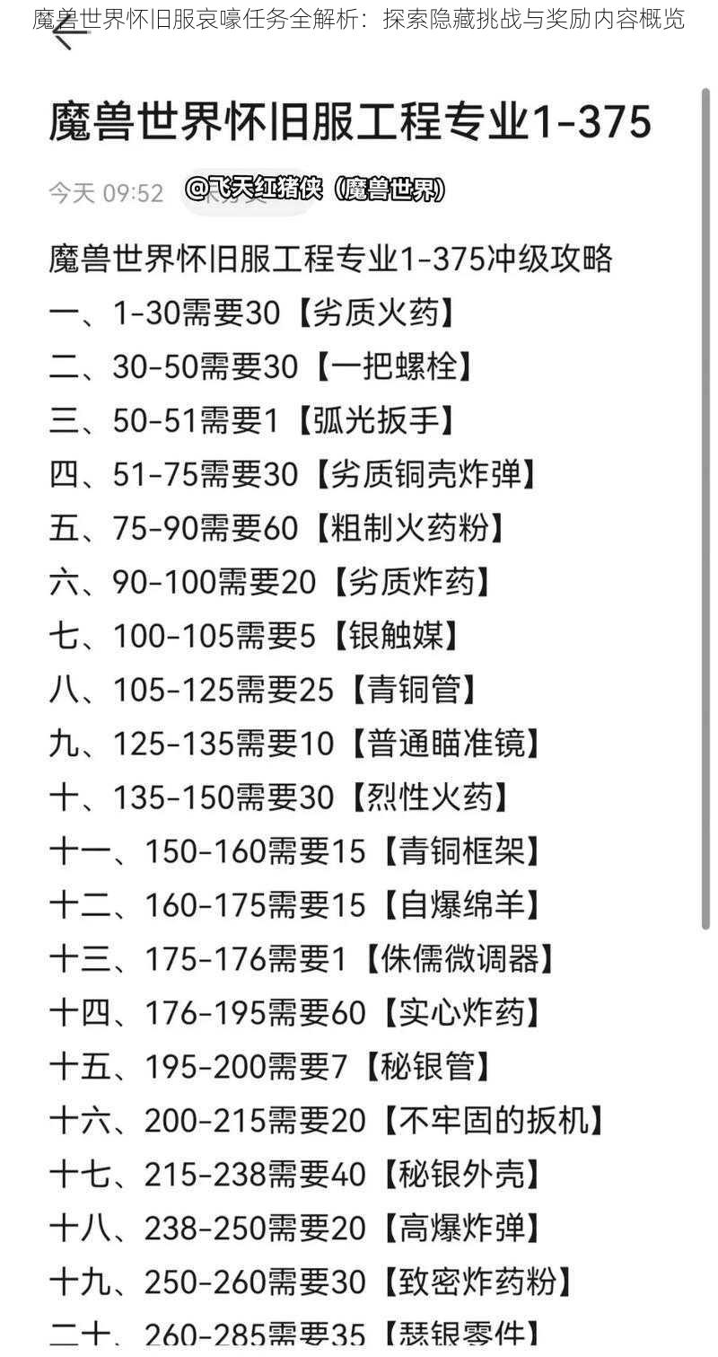 魔兽世界怀旧服哀嚎任务全解析：探索隐藏挑战与奖励内容概览