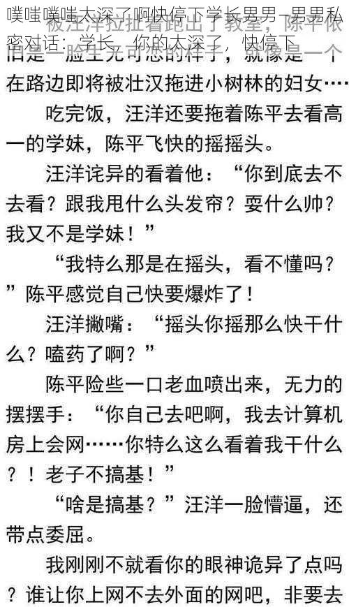 噗嗤噗嗤太深了啊快停下学长男男—男男私密对话：学长，你的太深了，快停下